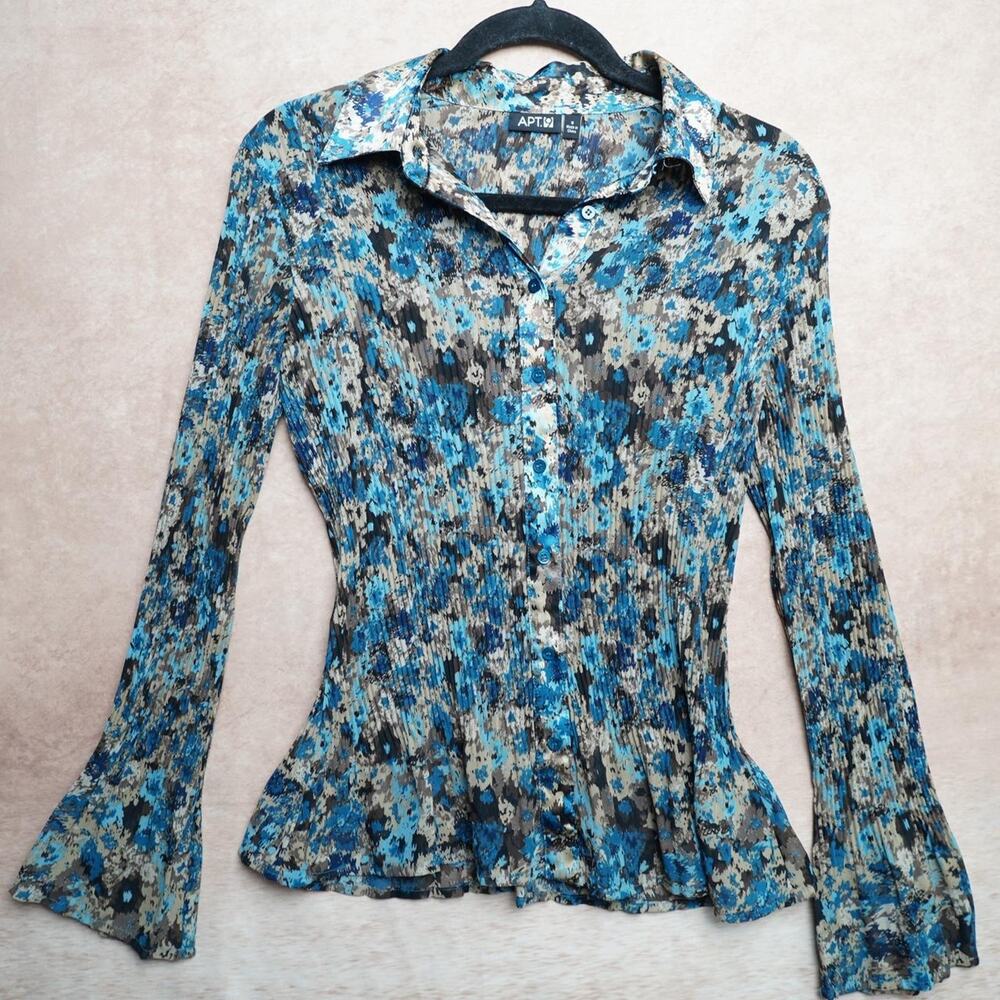 APT 9 Abstract Floral Pleated Blouse Y2K S